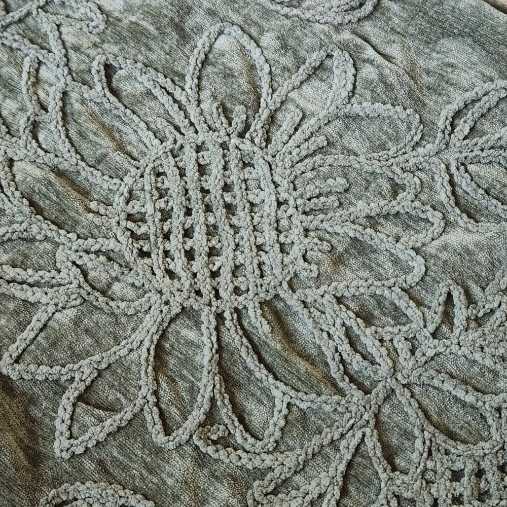 Love Marlo Mossy Green Chenille Pillow Cover Floral Sunflowers Oblong 14×24